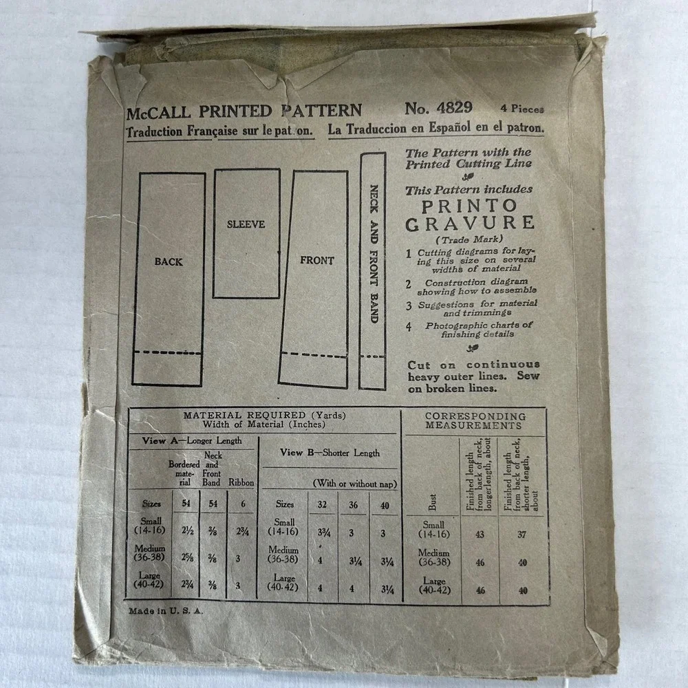 McCall Antique Early 1900's Pattern #4829 Ladies/Misses Chinese Coat LG HTF RARE